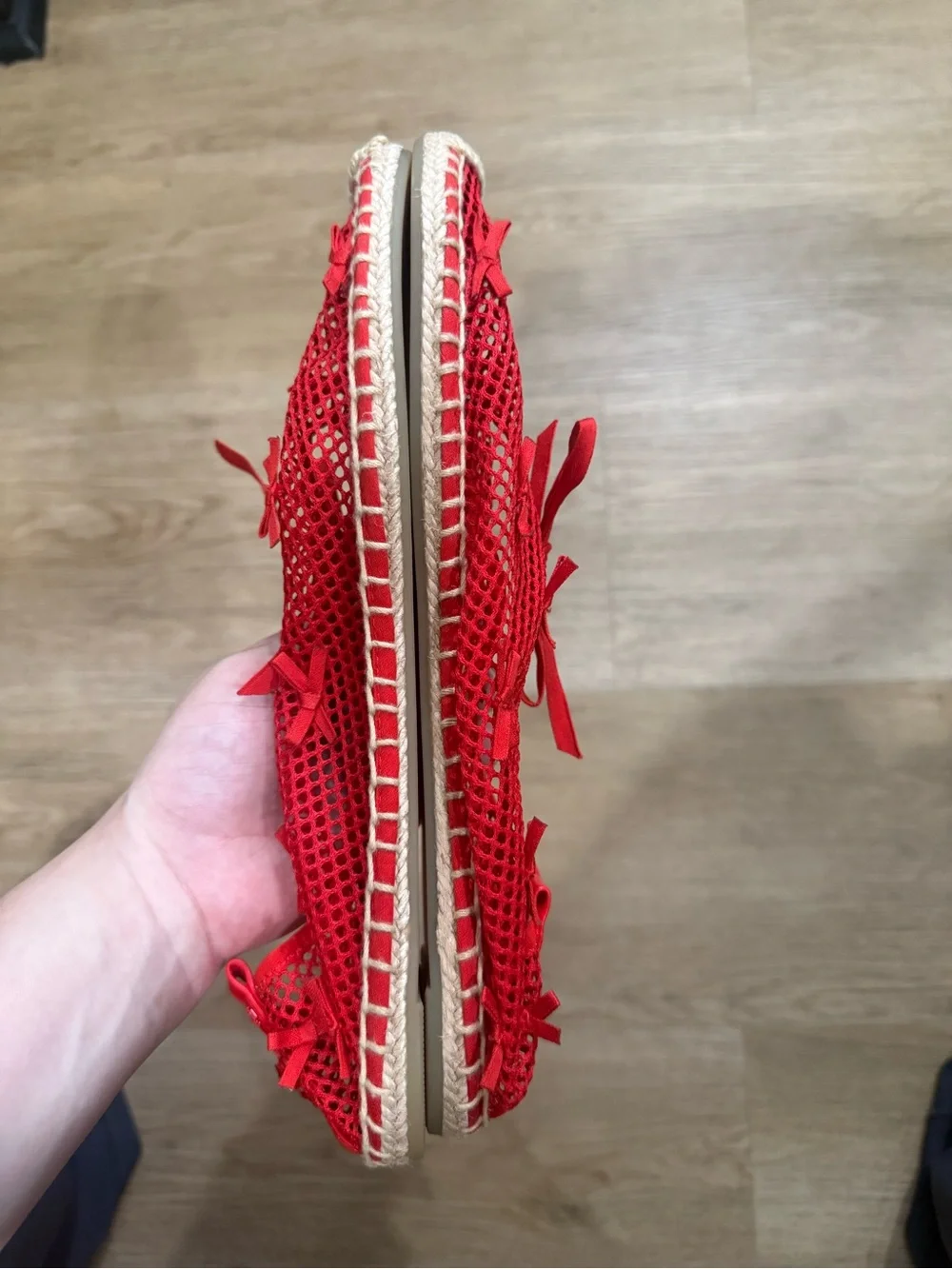Tory Burch Red Crochet Espadrilles with Bow Detail